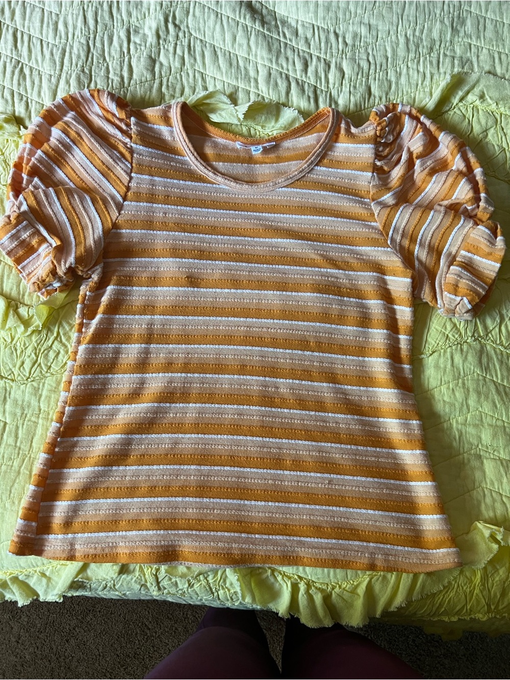 THML Yellow & White Striped Puff-Sleeve Knit Tee - Picture 6 of 8